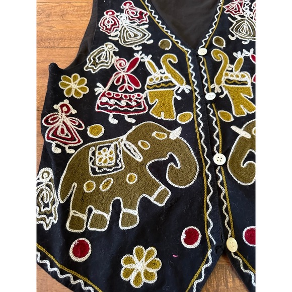 Jonathan Martin Embroidered Elephant Vest Size Large L Vintage 90s Fashion - Picture 3 of 5